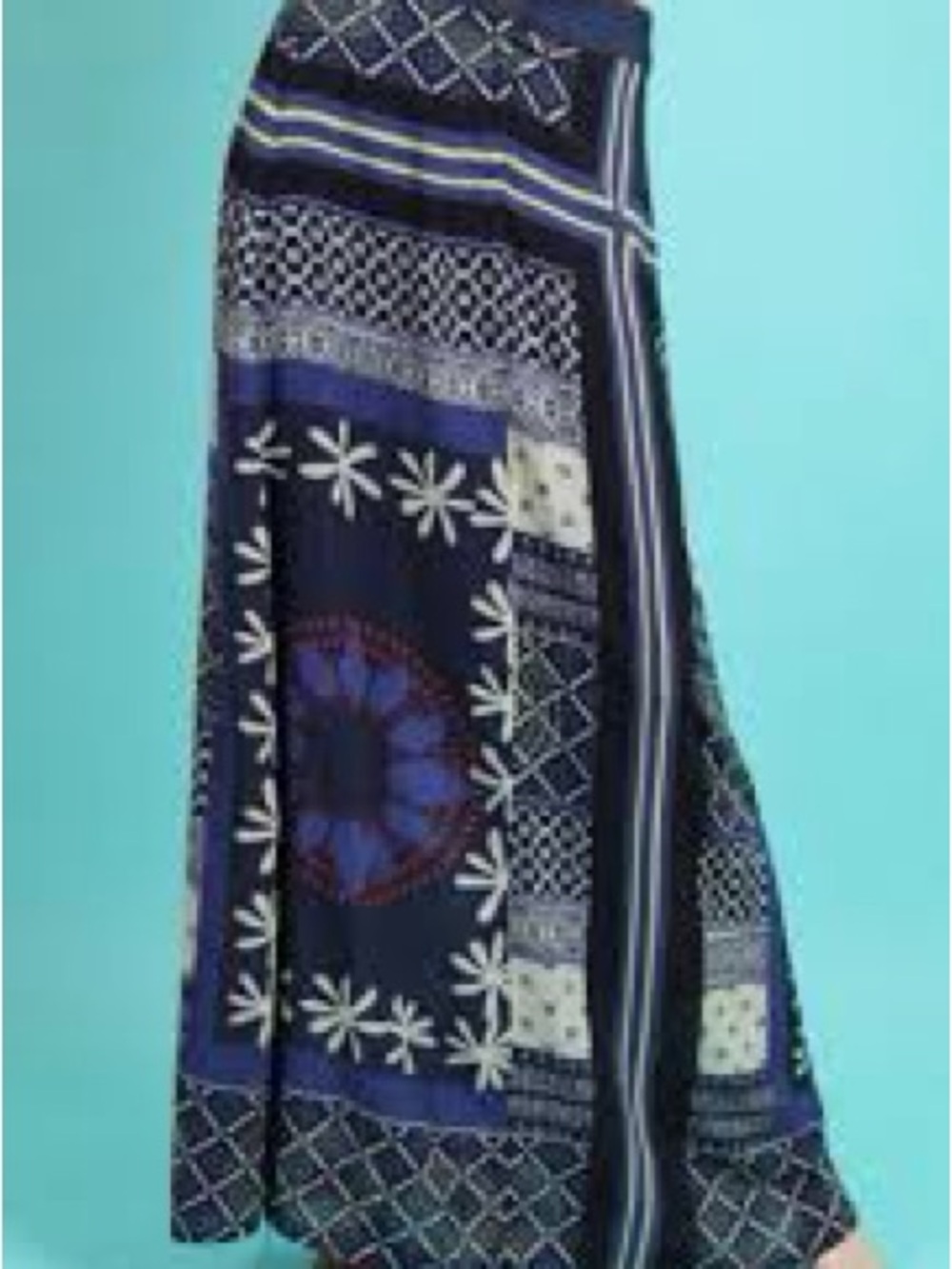 Desigual navy blue and yellow patterned skirt with multicolor tag